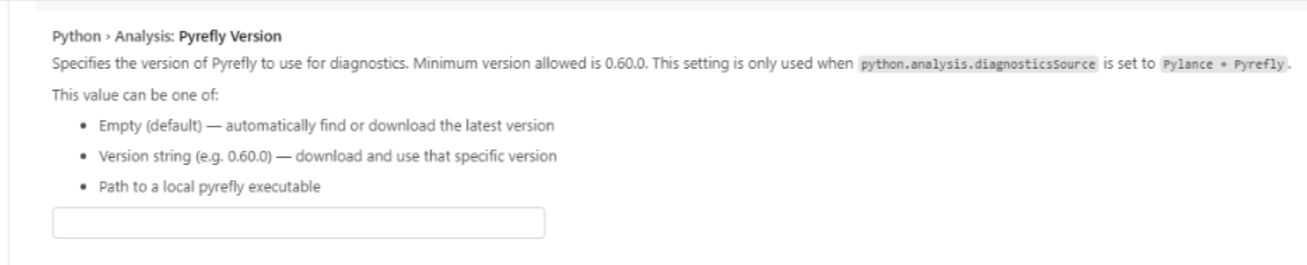 The Pyrefly Version setting in VS Code
